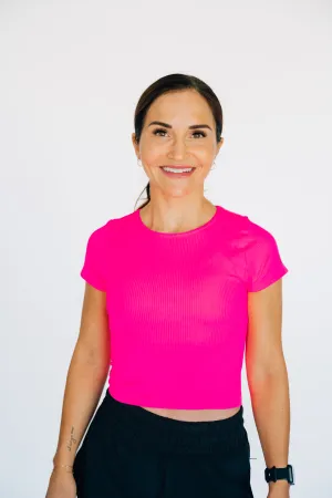 Cropped Ribbed Baby Tee - Neon Fuchsia