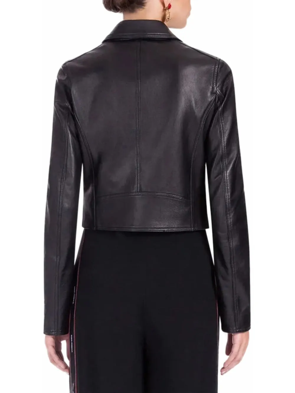 Cross Zip Glossy Leather Moto Jacket