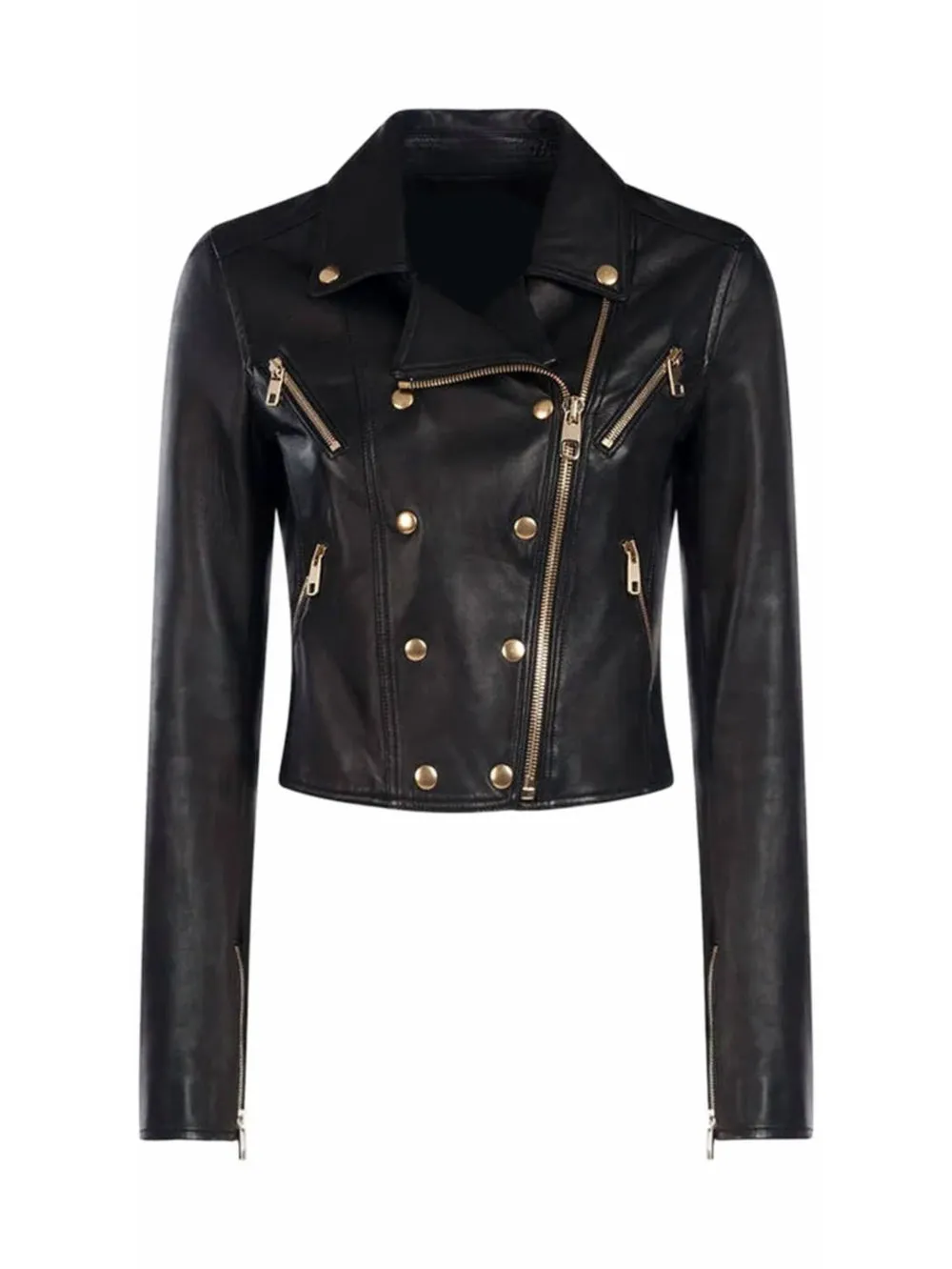 Cross Zip Glossy Leather Moto Jacket