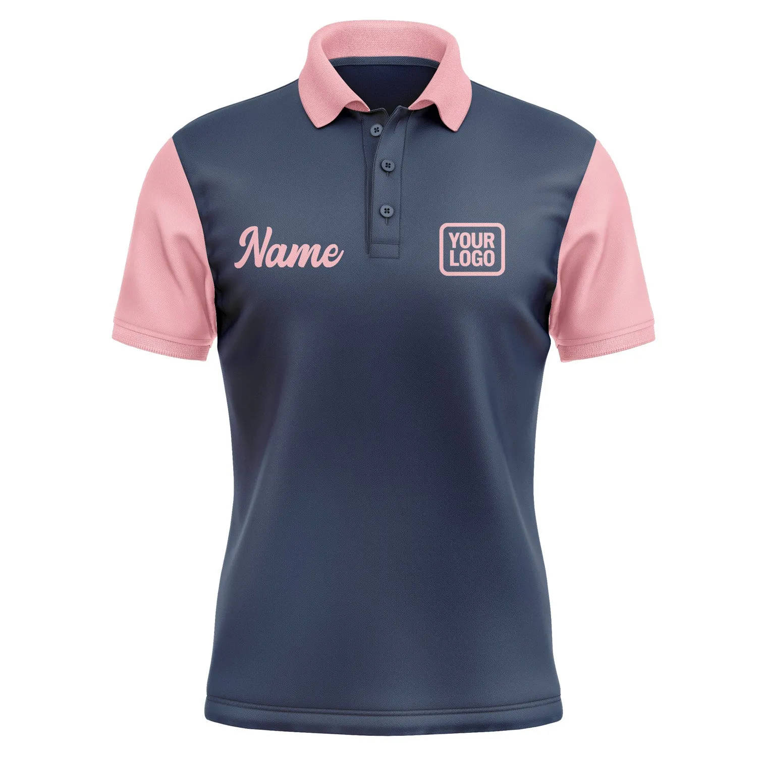 Custom Blue Light Pink Short-Sleeve Polo Shirt
