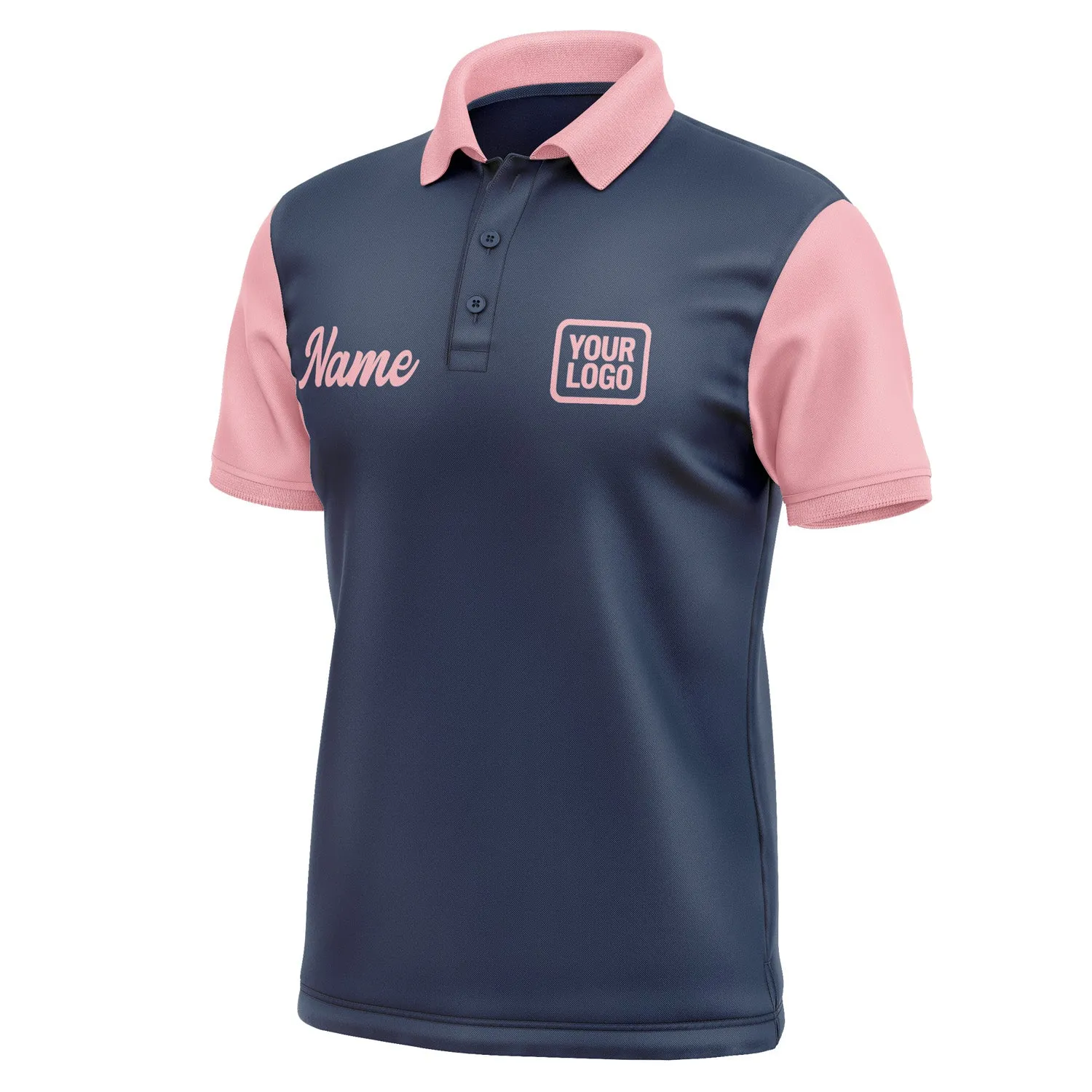 Custom Blue Light Pink Short-Sleeve Polo Shirt