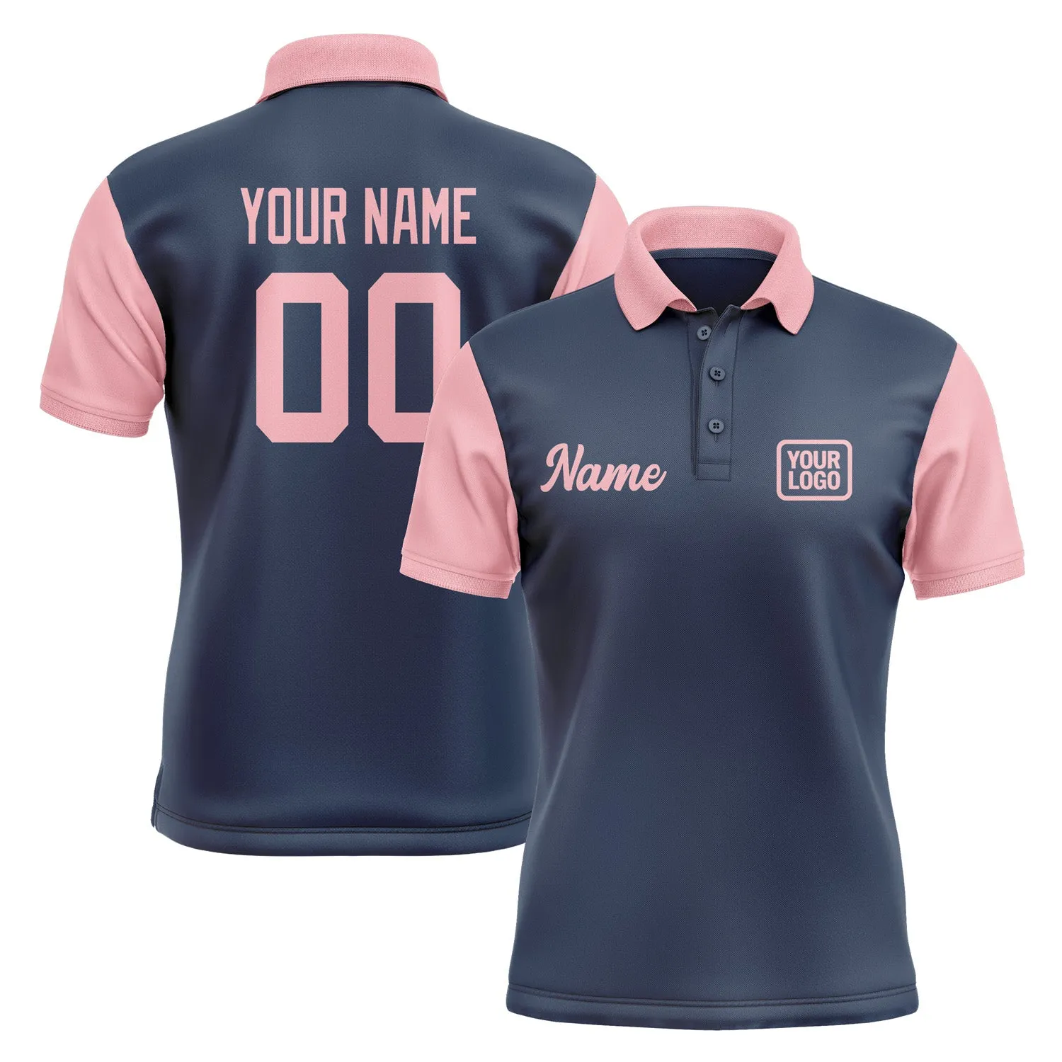 Custom Blue Light Pink Short-Sleeve Polo Shirt