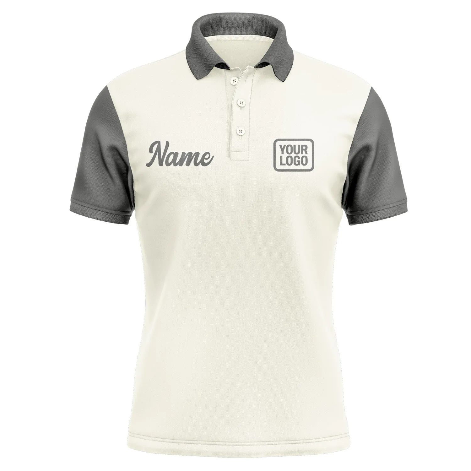 Custom Cream Dark Grey Short-Sleeve Polo Shirt