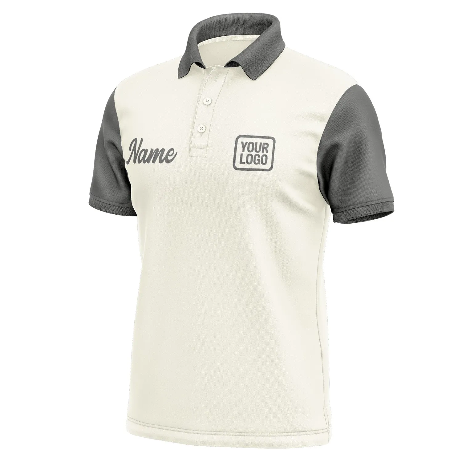 Custom Cream Dark Grey Short-Sleeve Polo Shirt