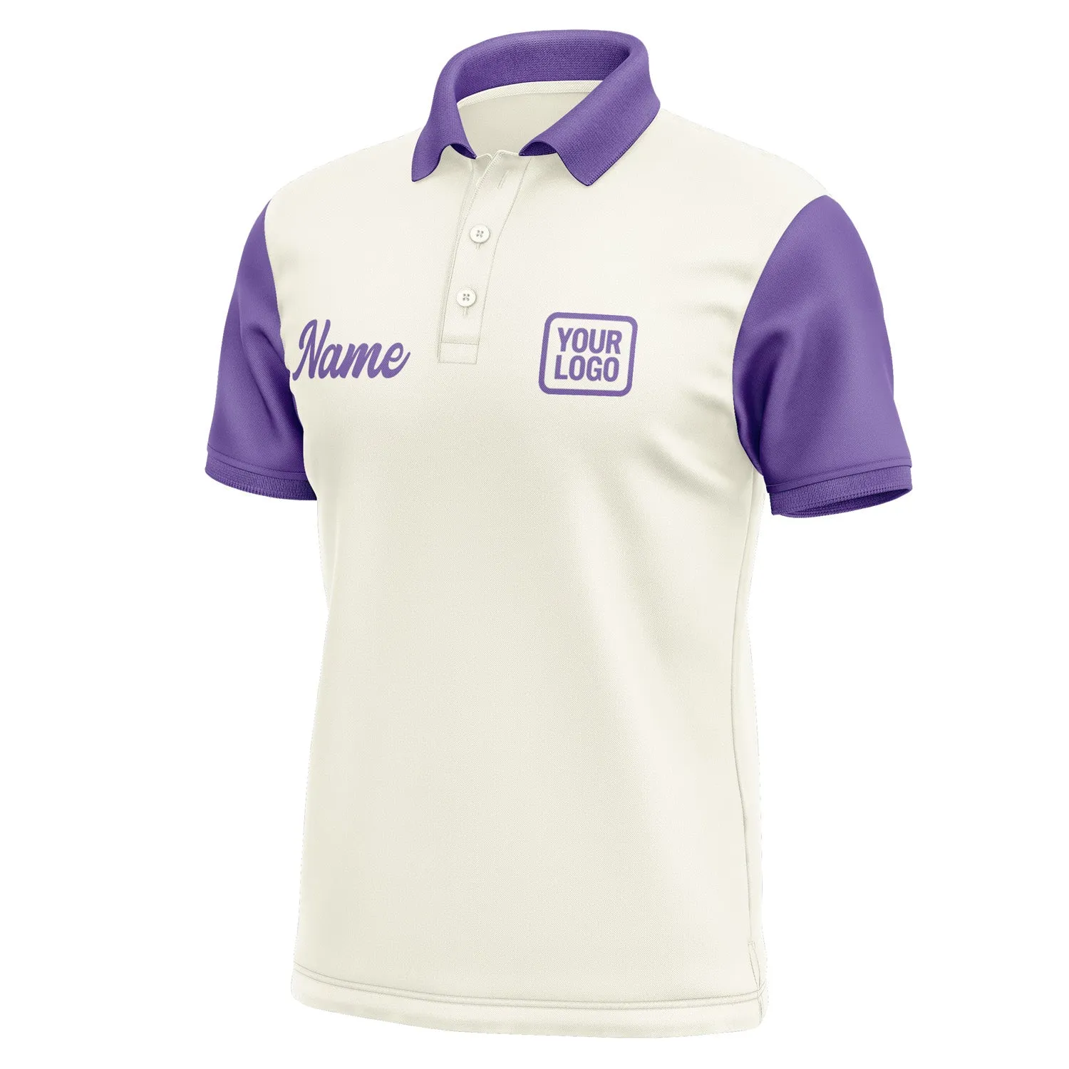 Custom Cream Light Purple Short-Sleeve Polo Shirt