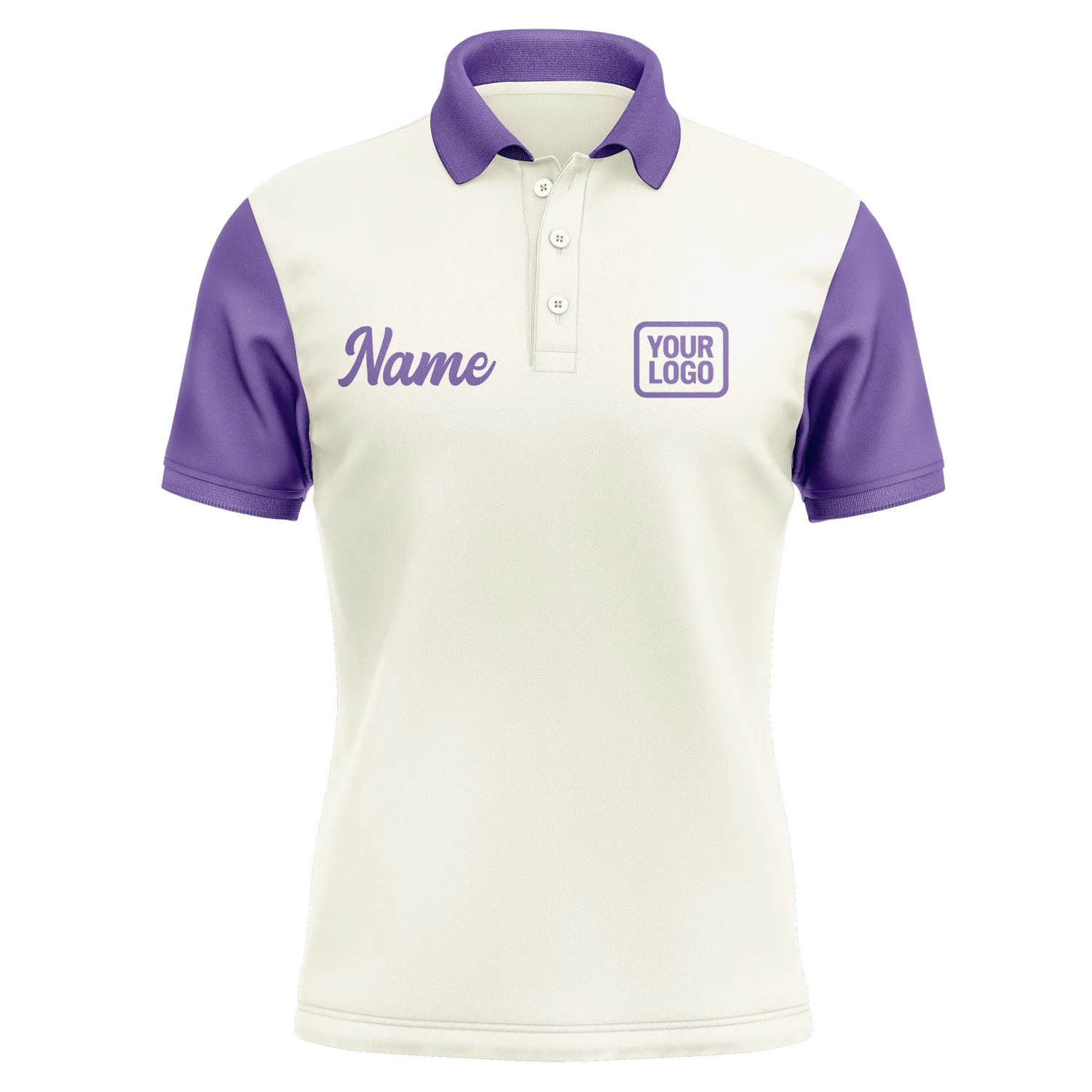 Custom Cream Light Purple Short-Sleeve Polo Shirt