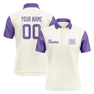 Custom Cream Light Purple Short-Sleeve Polo Shirt