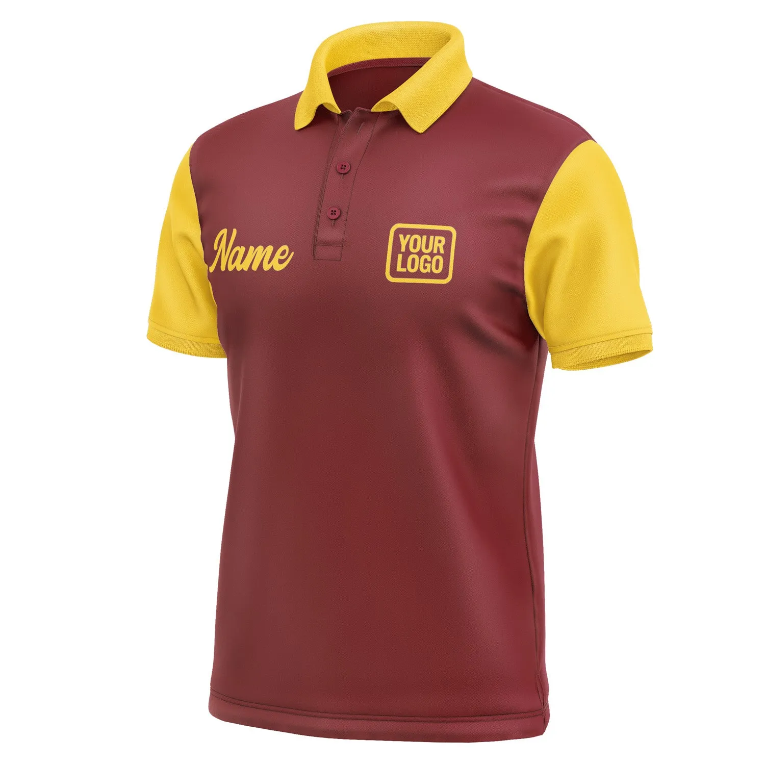 Custom Crimson Red Gold Short-Sleeve Polo Shirt
