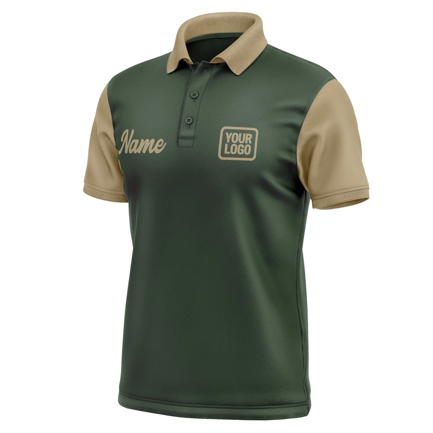 Custom Dark Green Light Khaki Short-Sleeve Polo Shirt