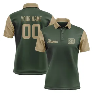 Custom Dark Green Light Khaki Short-Sleeve Polo Shirt