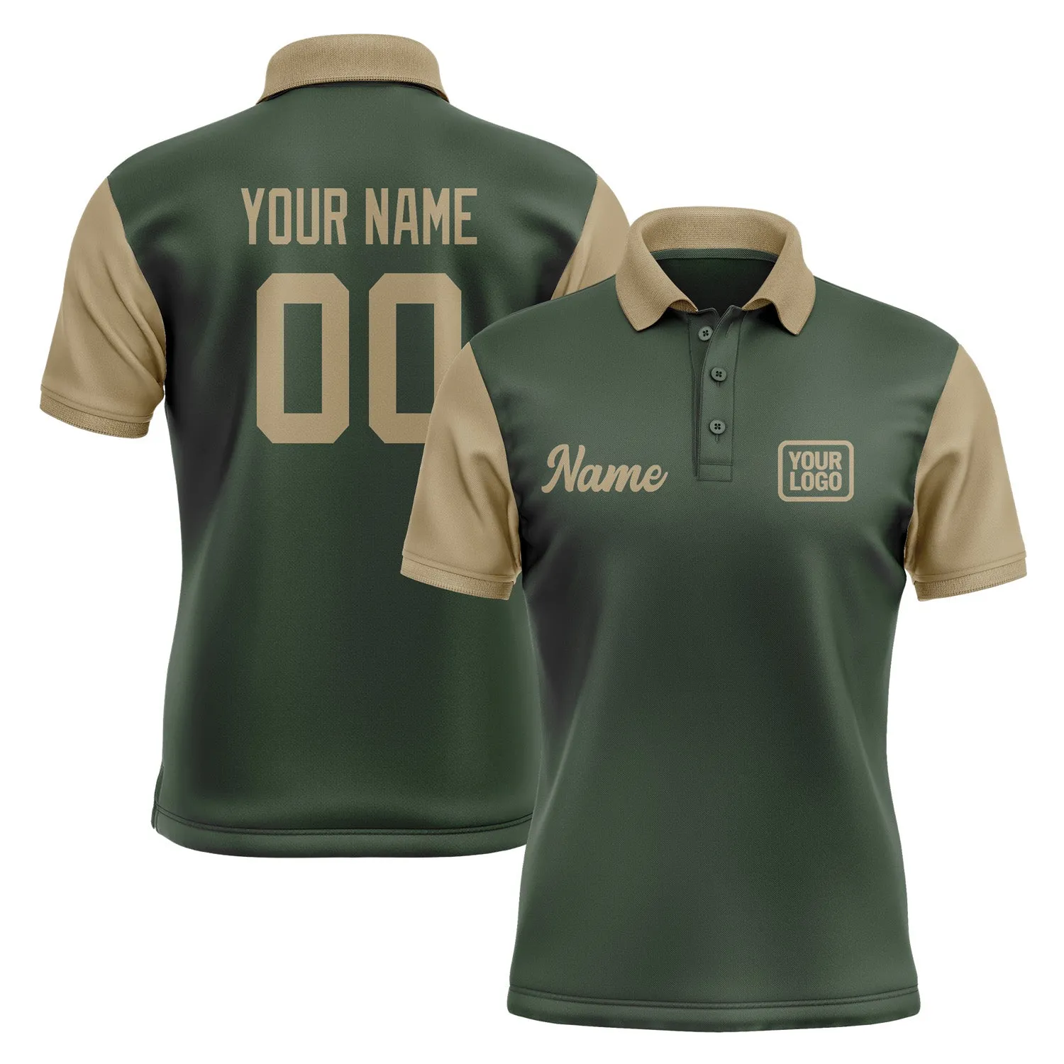 Custom Dark Green Light Khaki Short-Sleeve Polo Shirt