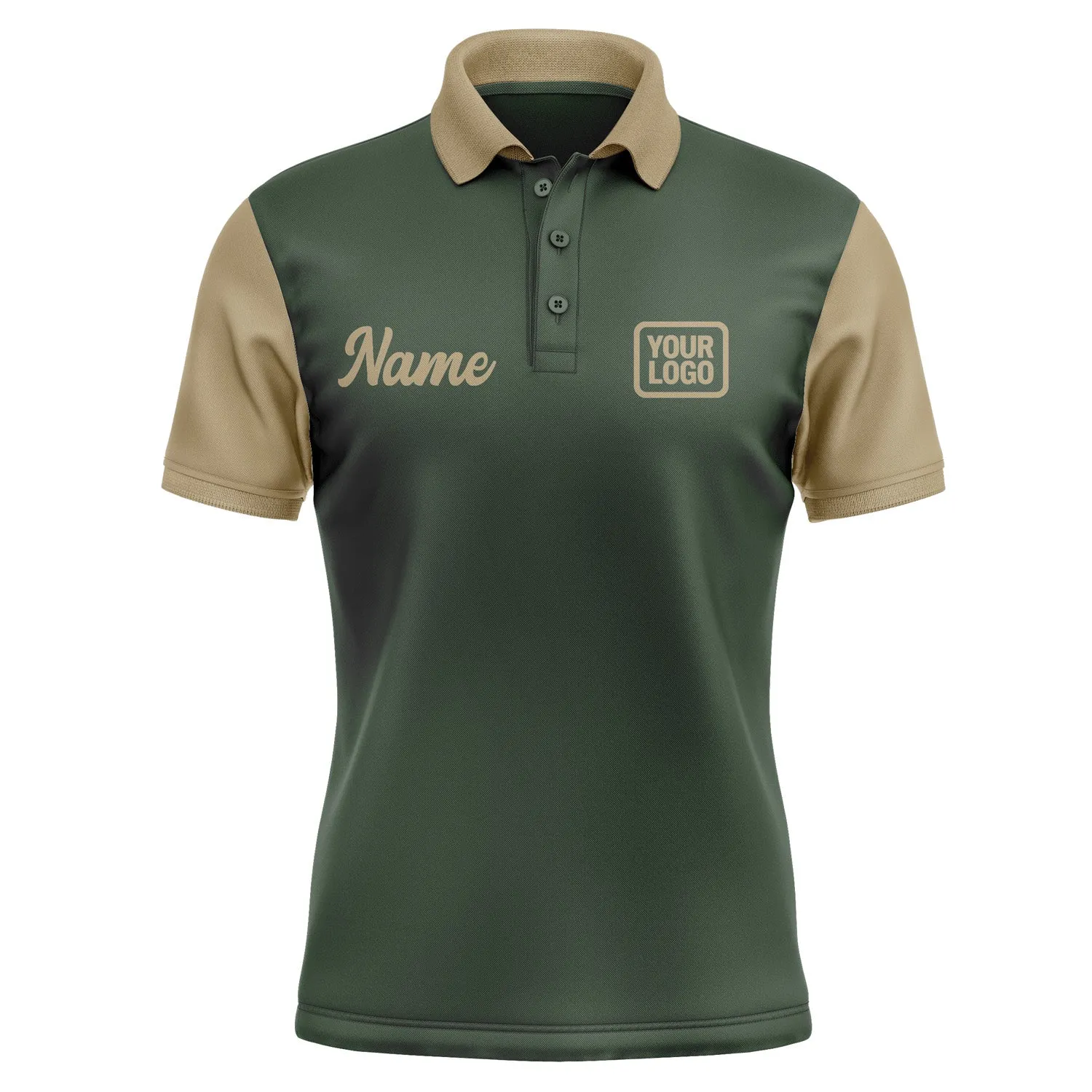 Custom Dark Green Light Khaki Short-Sleeve Polo Shirt