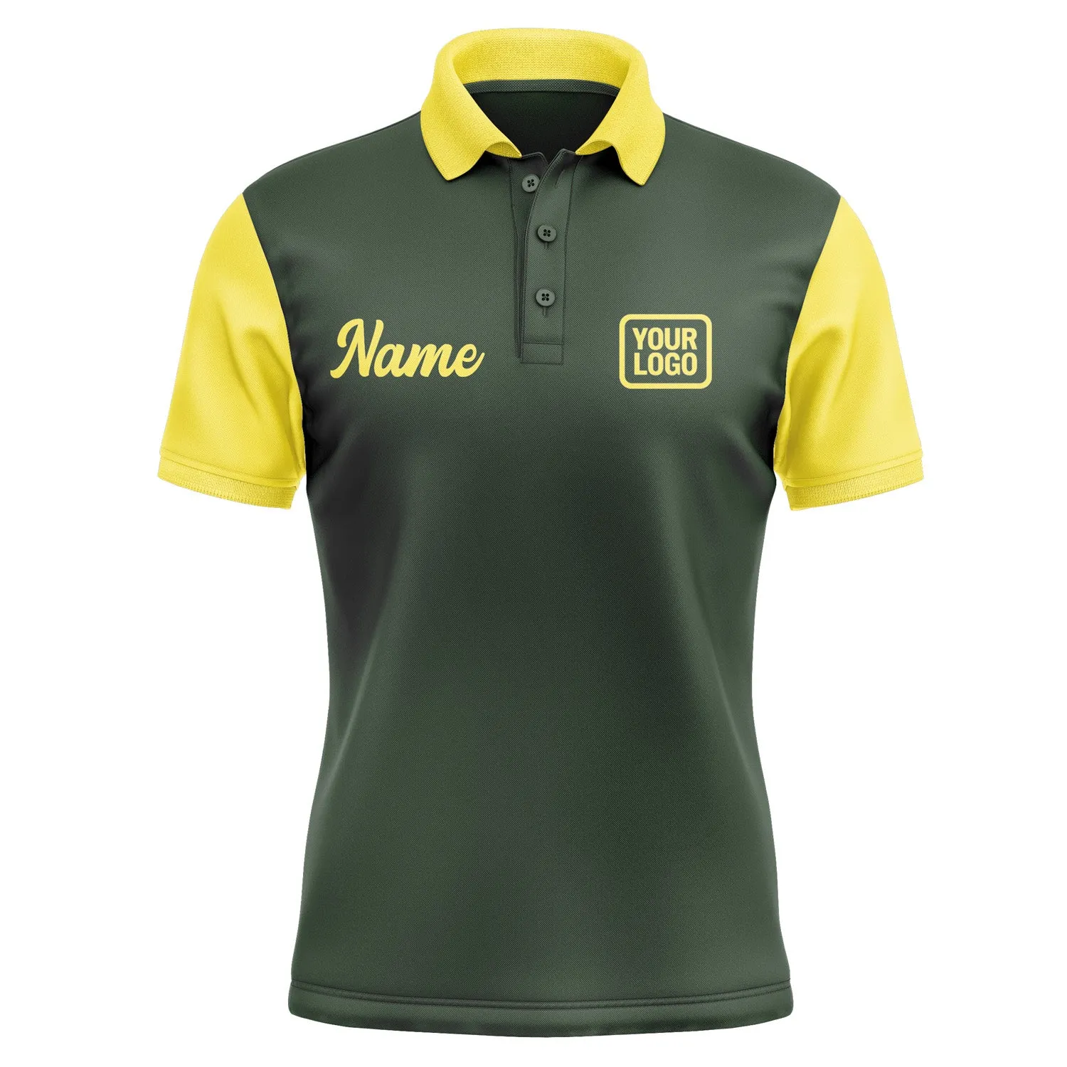 Custom Dark Green Light Yellow Short-Sleeve Polo Shirt