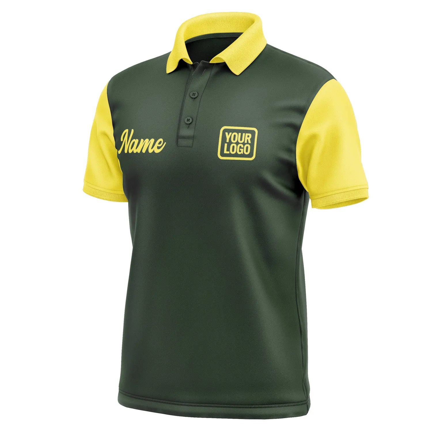 Custom Dark Green Light Yellow Short-Sleeve Polo Shirt