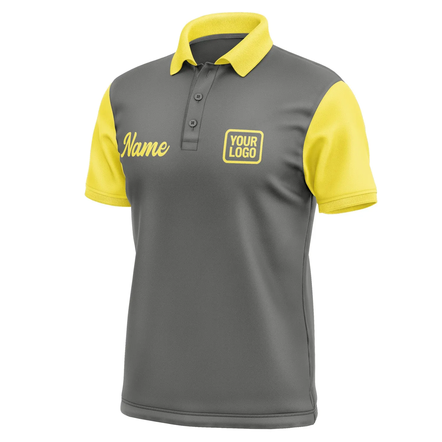 Custom Dark Grey Light Yellow Short-Sleeve Polo Shirt