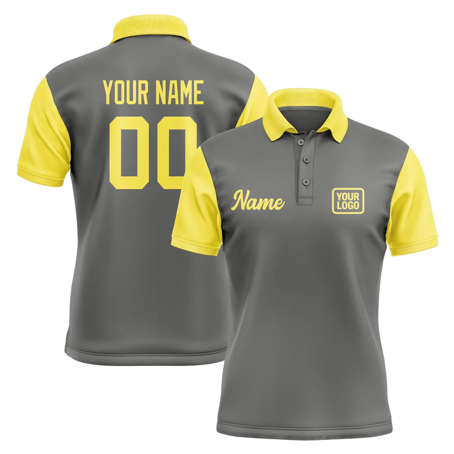 Custom Dark Grey Light Yellow Short-Sleeve Polo Shirt