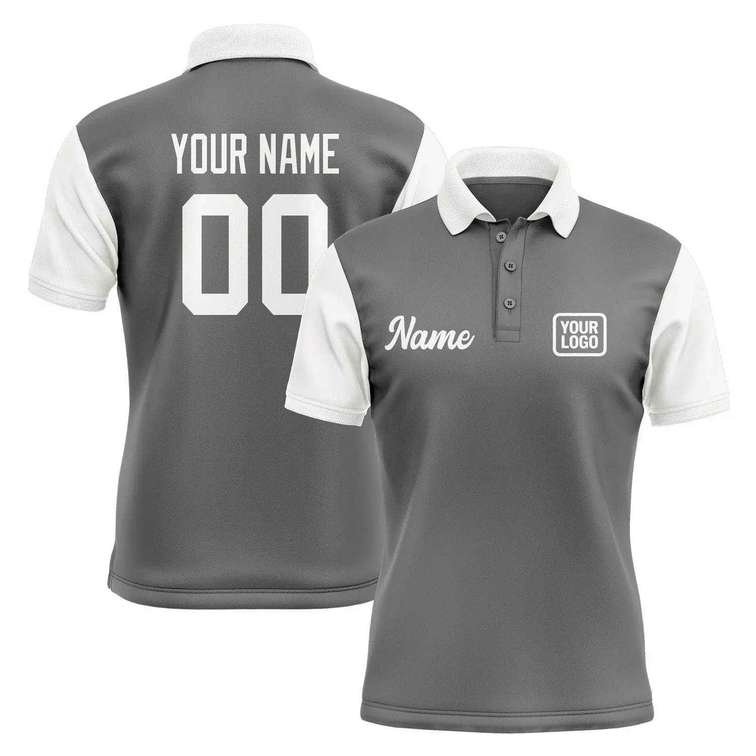 Custom Dark Grey White Short-Sleeve Polo Shirt