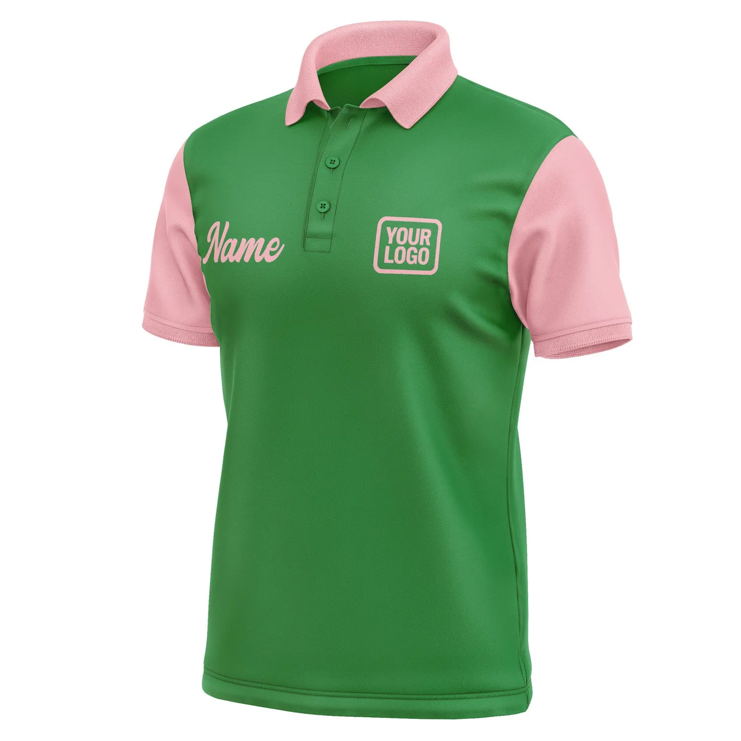 Custom Emerald Green Light Pink Short-Sleeve Polo Shirt