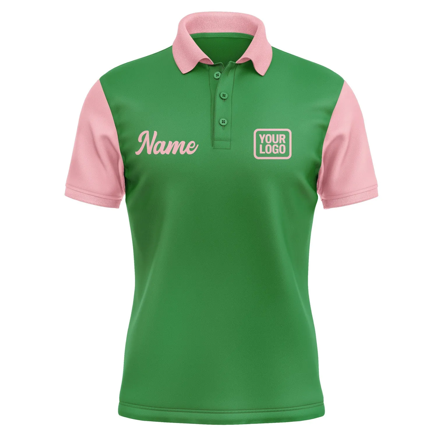 Custom Emerald Green Light Pink Short-Sleeve Polo Shirt