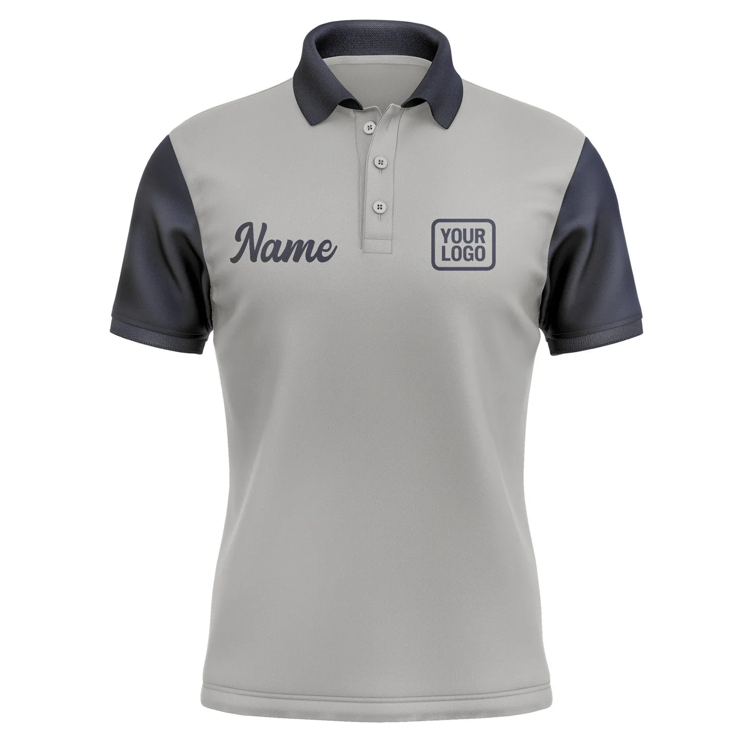 Custom Gray Navy Short-Sleeve Polo Shirt