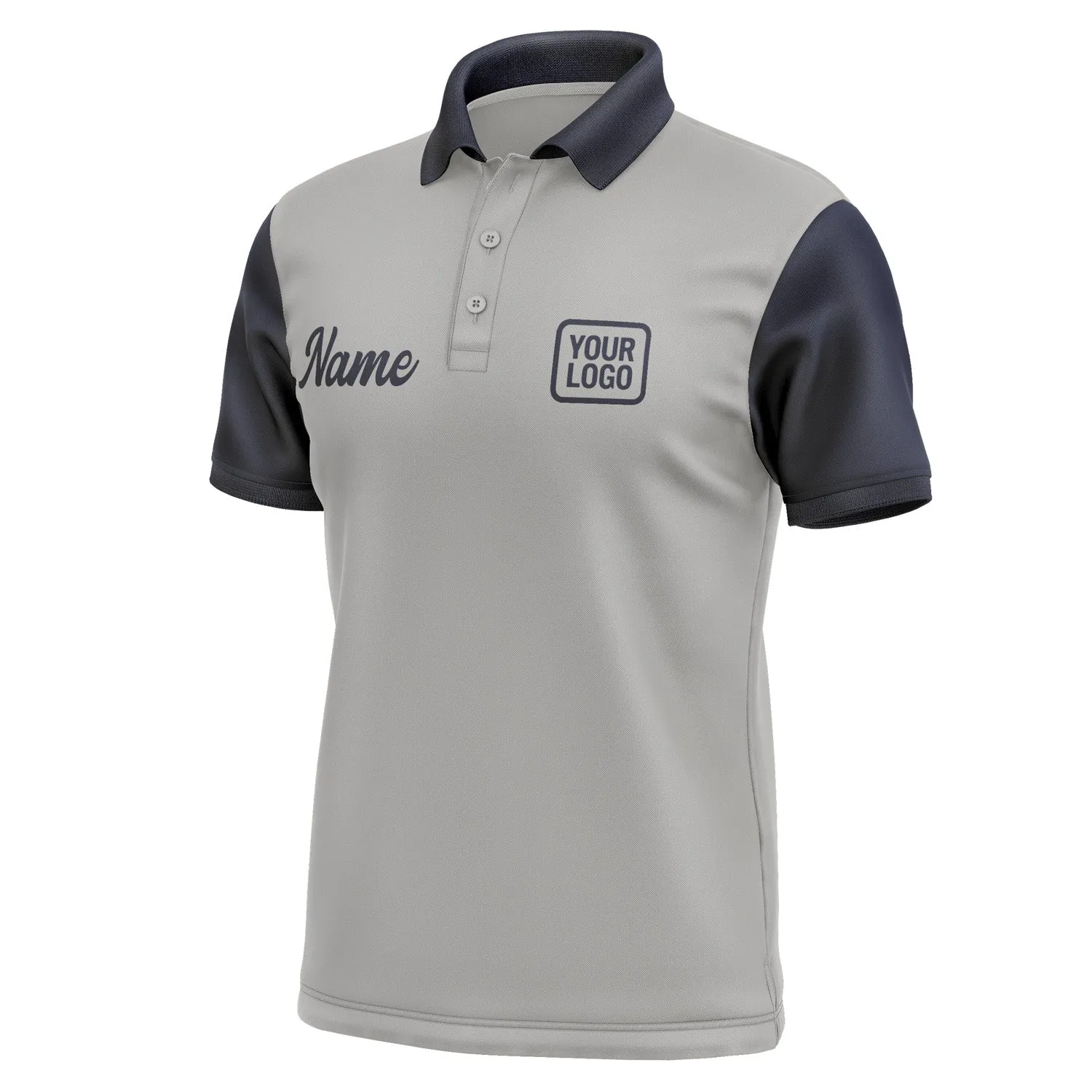 Custom Gray Navy Short-Sleeve Polo Shirt