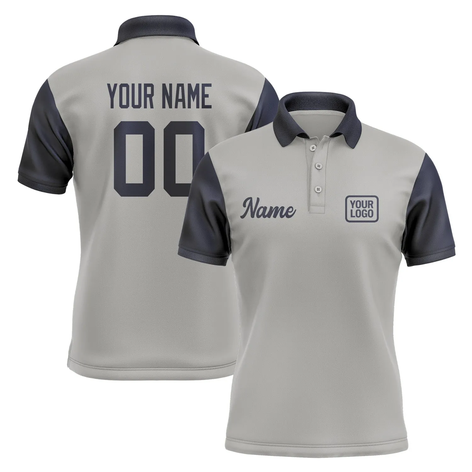 Custom Gray Navy Short-Sleeve Polo Shirt