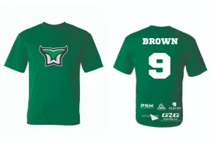 Custom JDF Kelly Green dry fit warm-up shirts