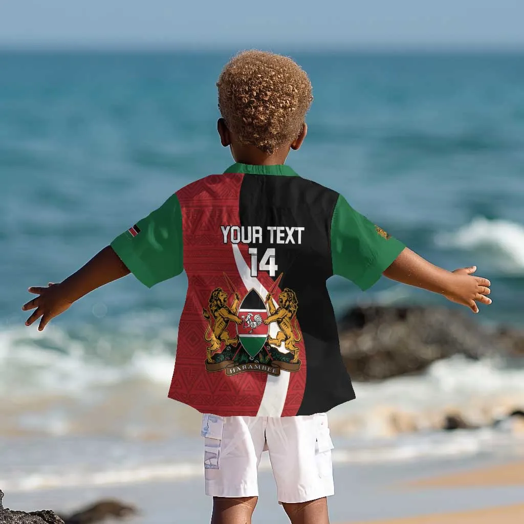 Custom Kenya Football Kid Hawaiian Shirt Maasai Shield Coat Of Arms Style LT14
