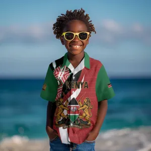 Custom Kenya Football Kid Hawaiian Shirt Maasai Shield Coat Of Arms Style LT14