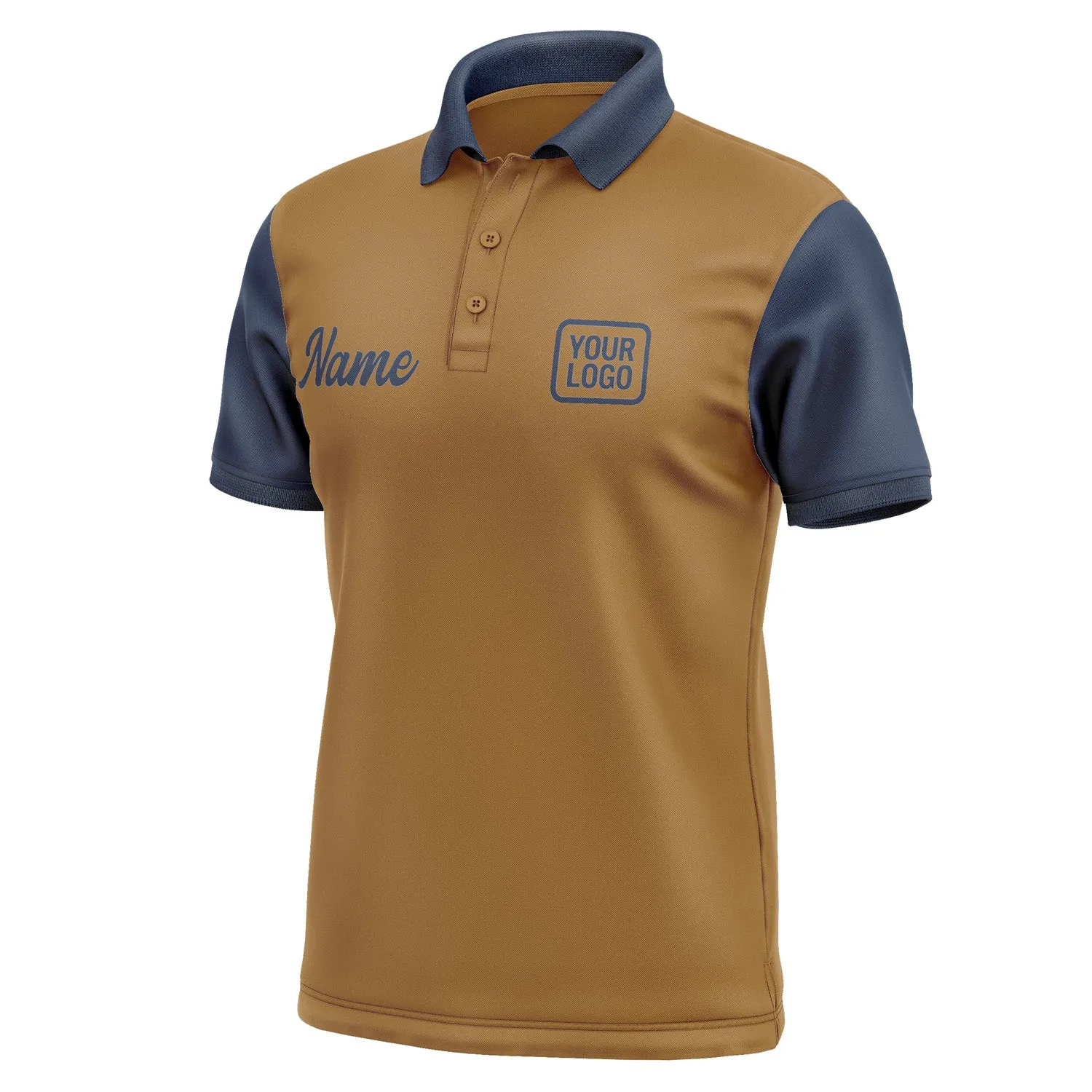Custom Khaki Blue Short-Sleeve Polo Shirt