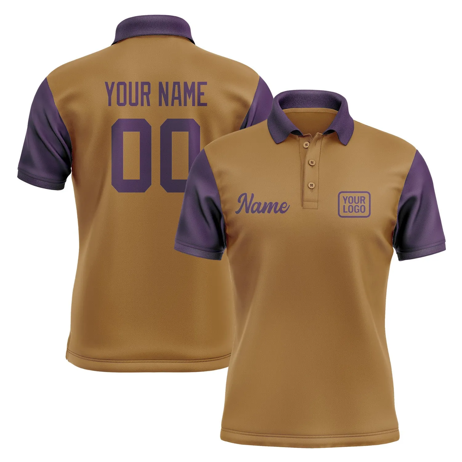 Custom Khaki Purple Short-Sleeve Polo Shirt