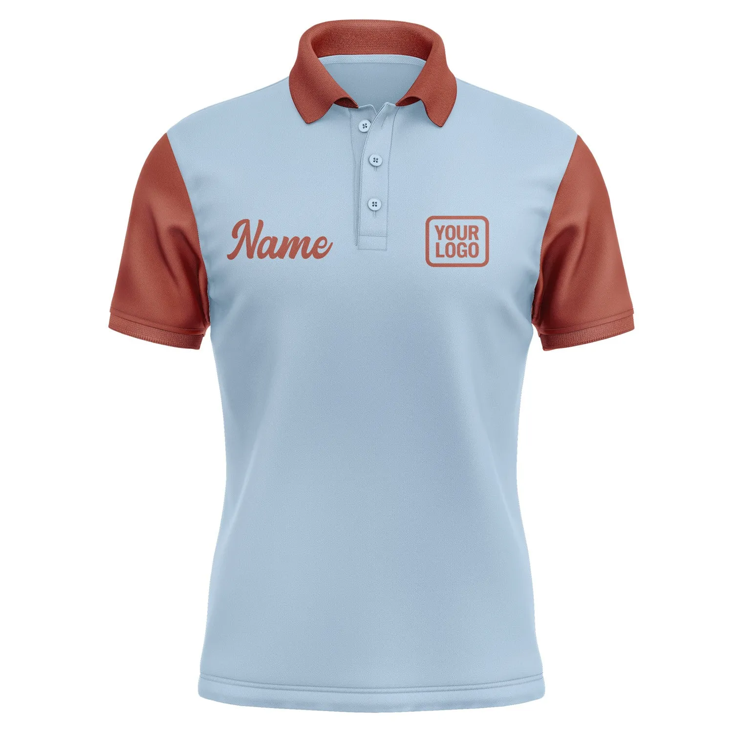 Custom Light Blue Coral Red Short-Sleeve Polo Shirt