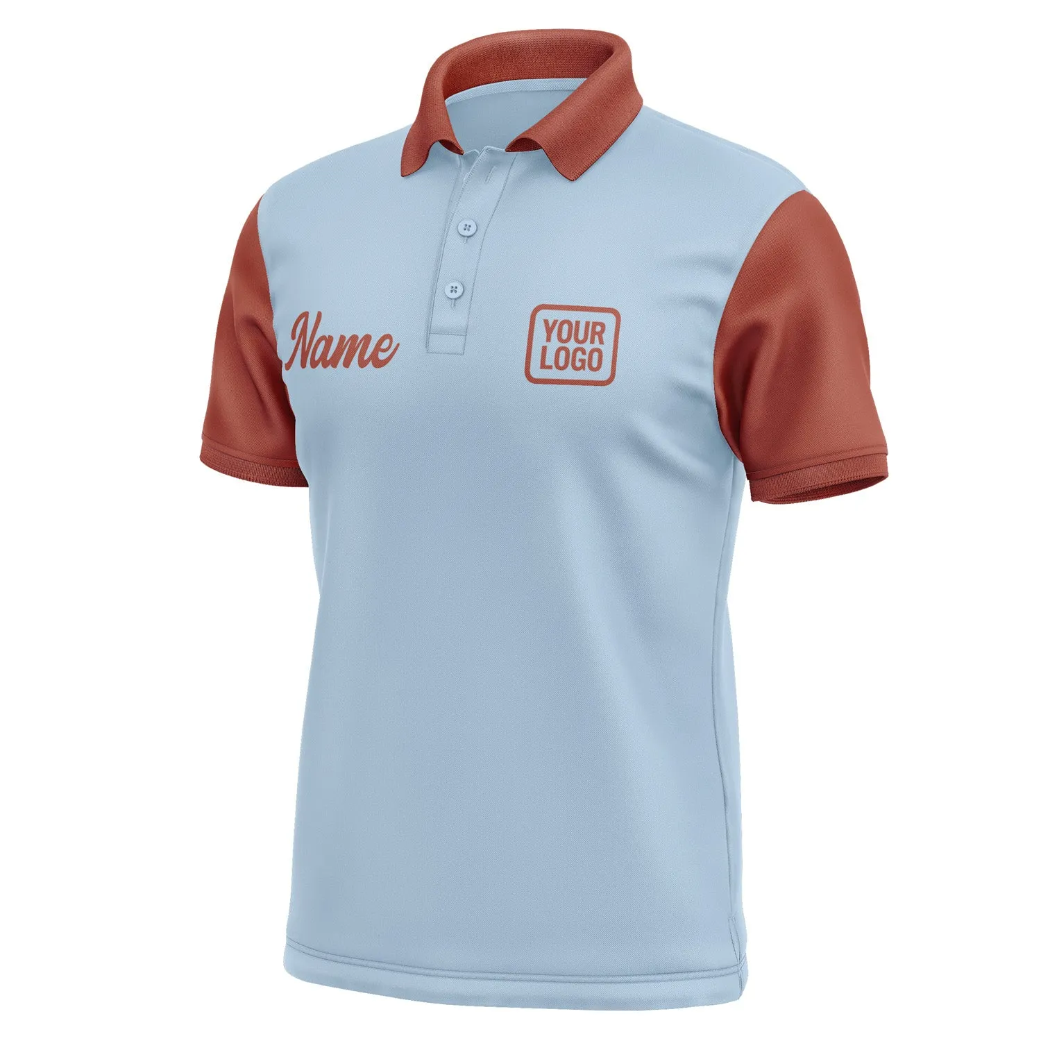 Custom Light Blue Coral Red Short-Sleeve Polo Shirt