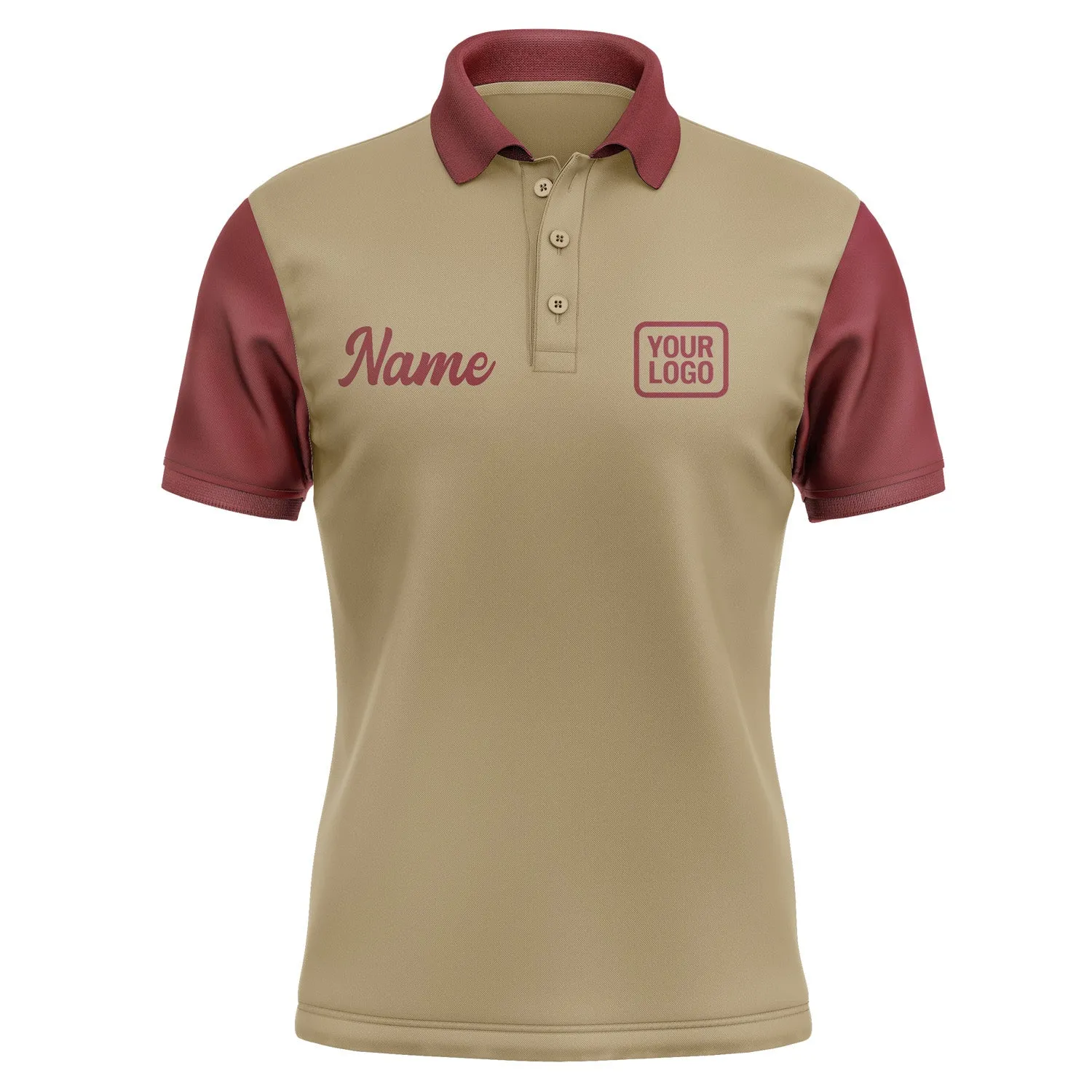 Custom Light Khaki Crimson Red Short-Sleeve Polo Shirt