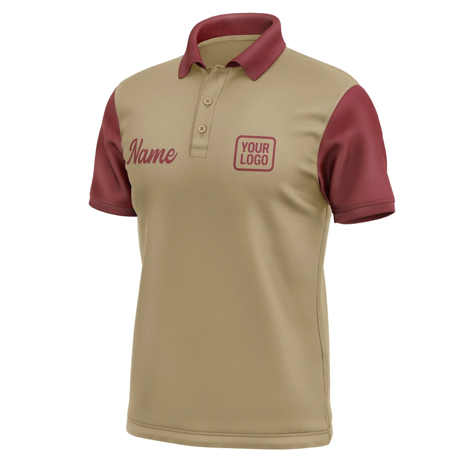 Custom Light Khaki Crimson Red Short-Sleeve Polo Shirt