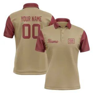 Custom Light Khaki Crimson Red Short-Sleeve Polo Shirt