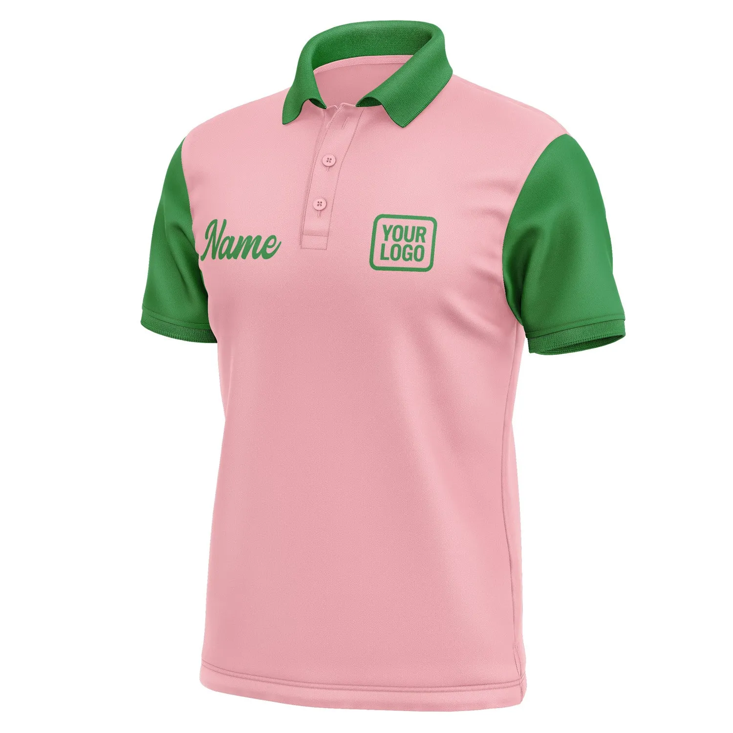 Custom Light Pink Emerald Green Short-Sleeve Polo Shirt
