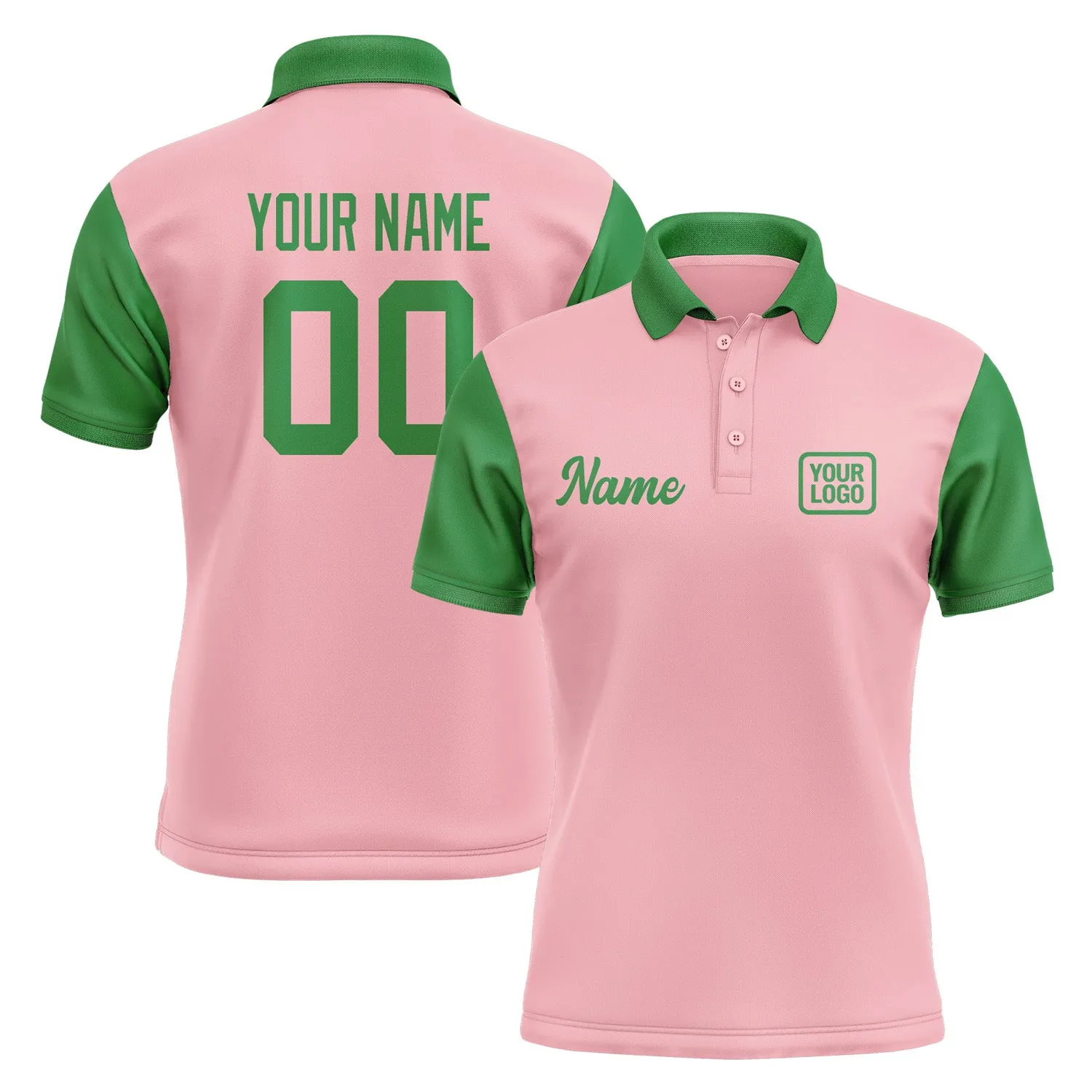 Custom Light Pink Emerald Green Short-Sleeve Polo Shirt