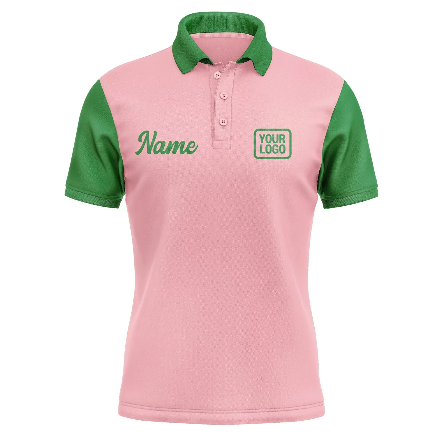 Custom Light Pink Emerald Green Short-Sleeve Polo Shirt