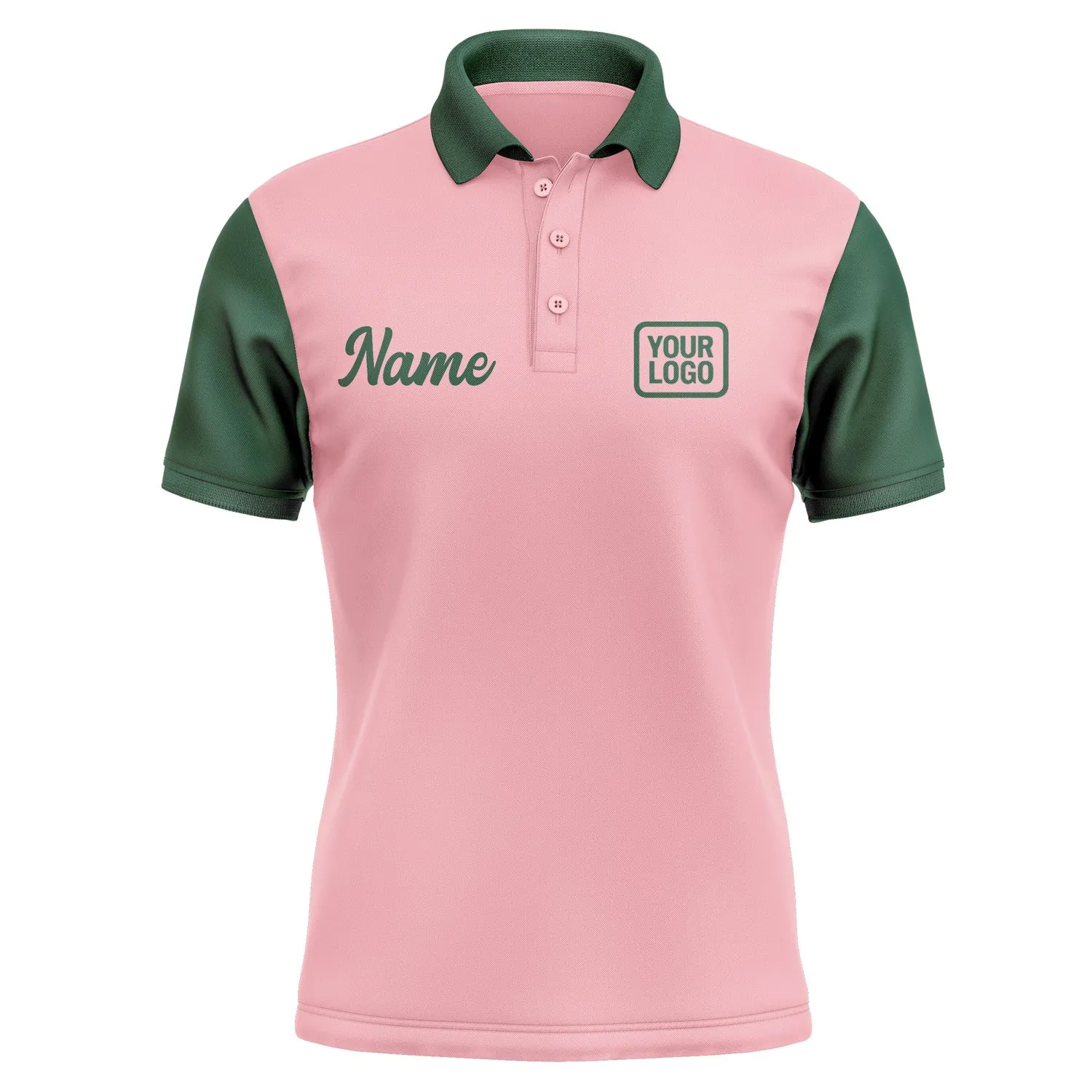 Custom Light Pink Green Short-Sleeve Polo Shirt