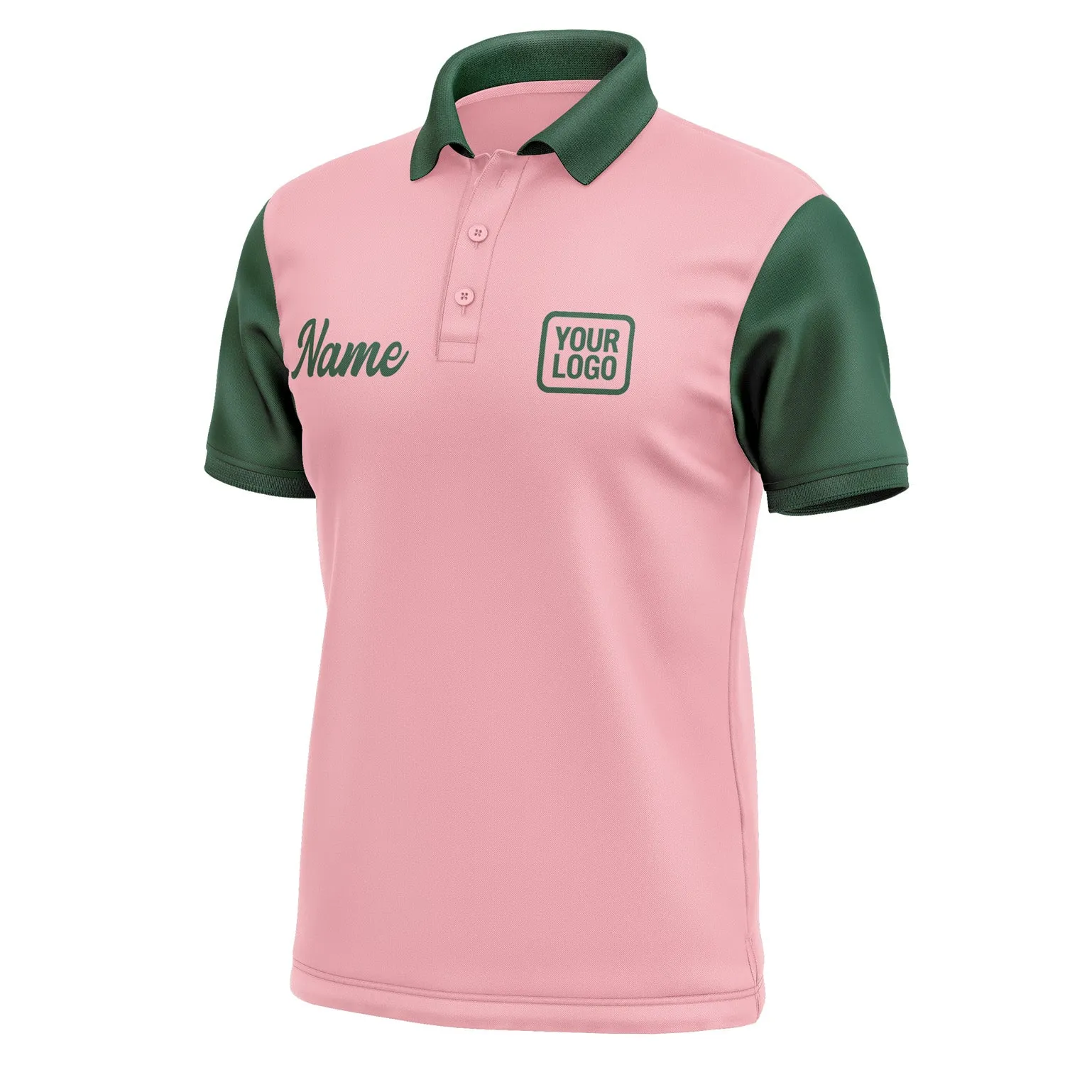 Custom Light Pink Green Short-Sleeve Polo Shirt
