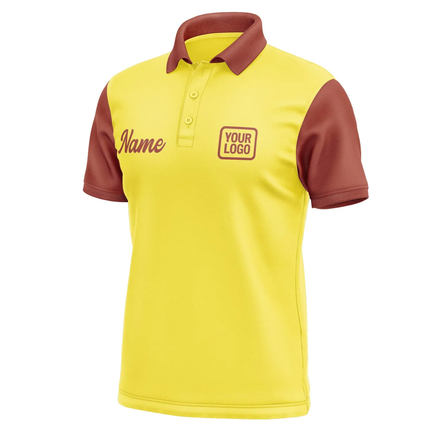 Custom Light Yellow Coral Red Short-Sleeve Polo Shirt