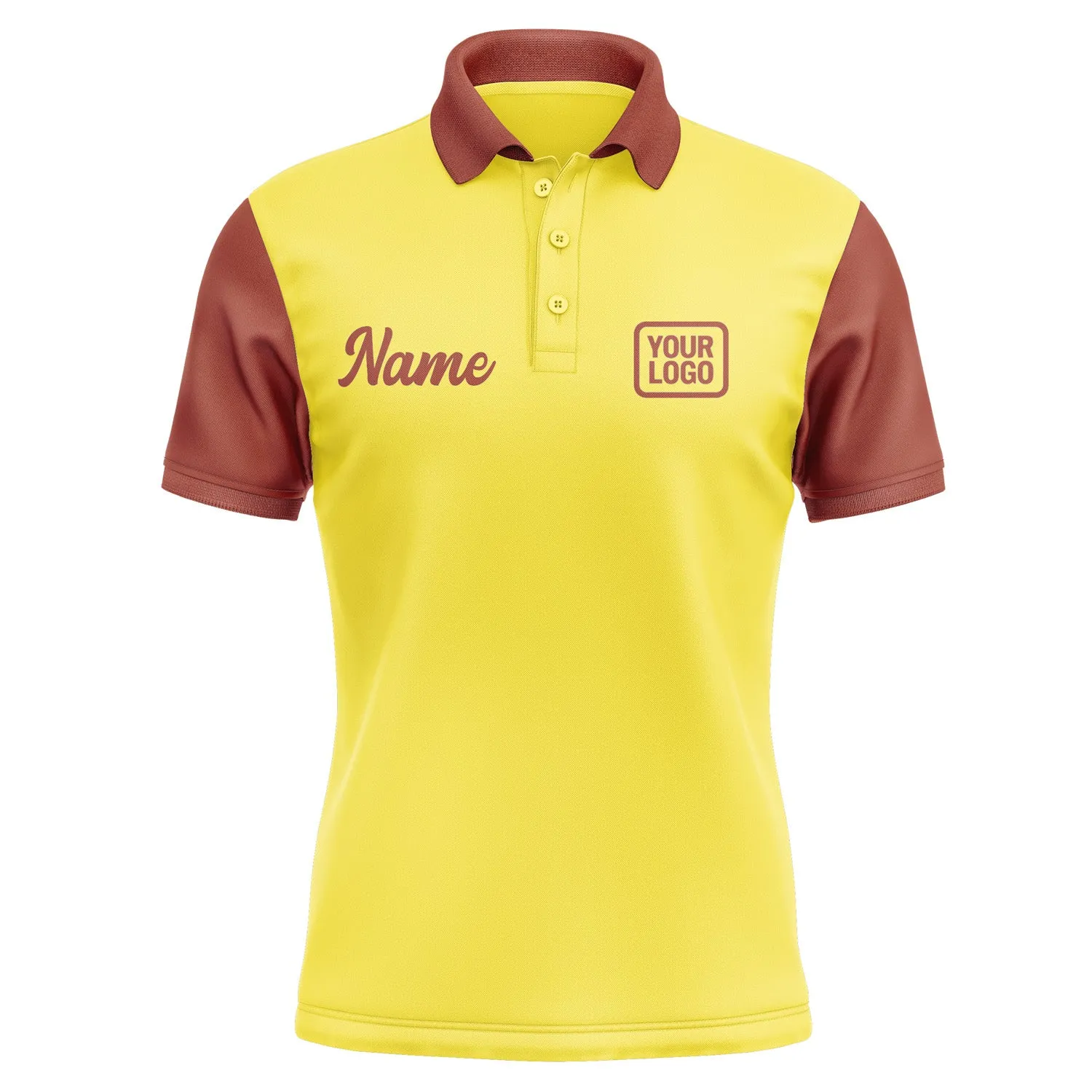 Custom Light Yellow Coral Red Short-Sleeve Polo Shirt