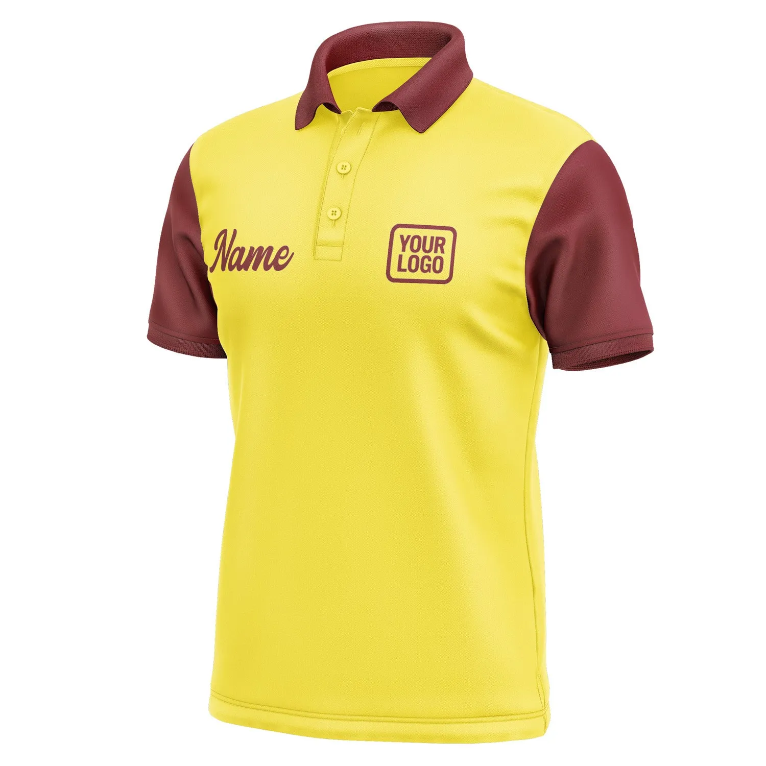Custom Light Yellow Crimson Red Short-Sleeve Polo Shirt