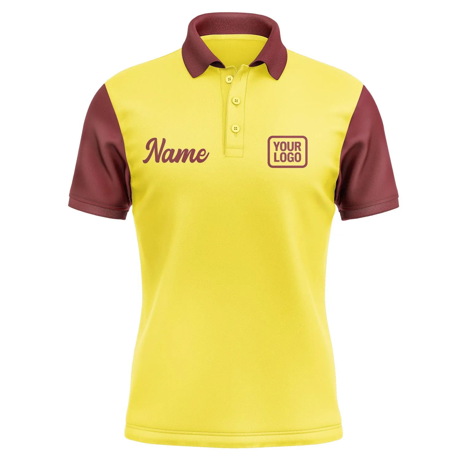 Custom Light Yellow Crimson Red Short-Sleeve Polo Shirt