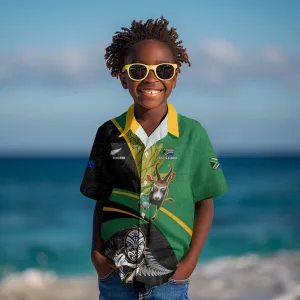 Custom New Zealand And South Africa Rugby Kid Hawaiian Shirt 2023 Springboks Combine All Black Silver Fern LT05