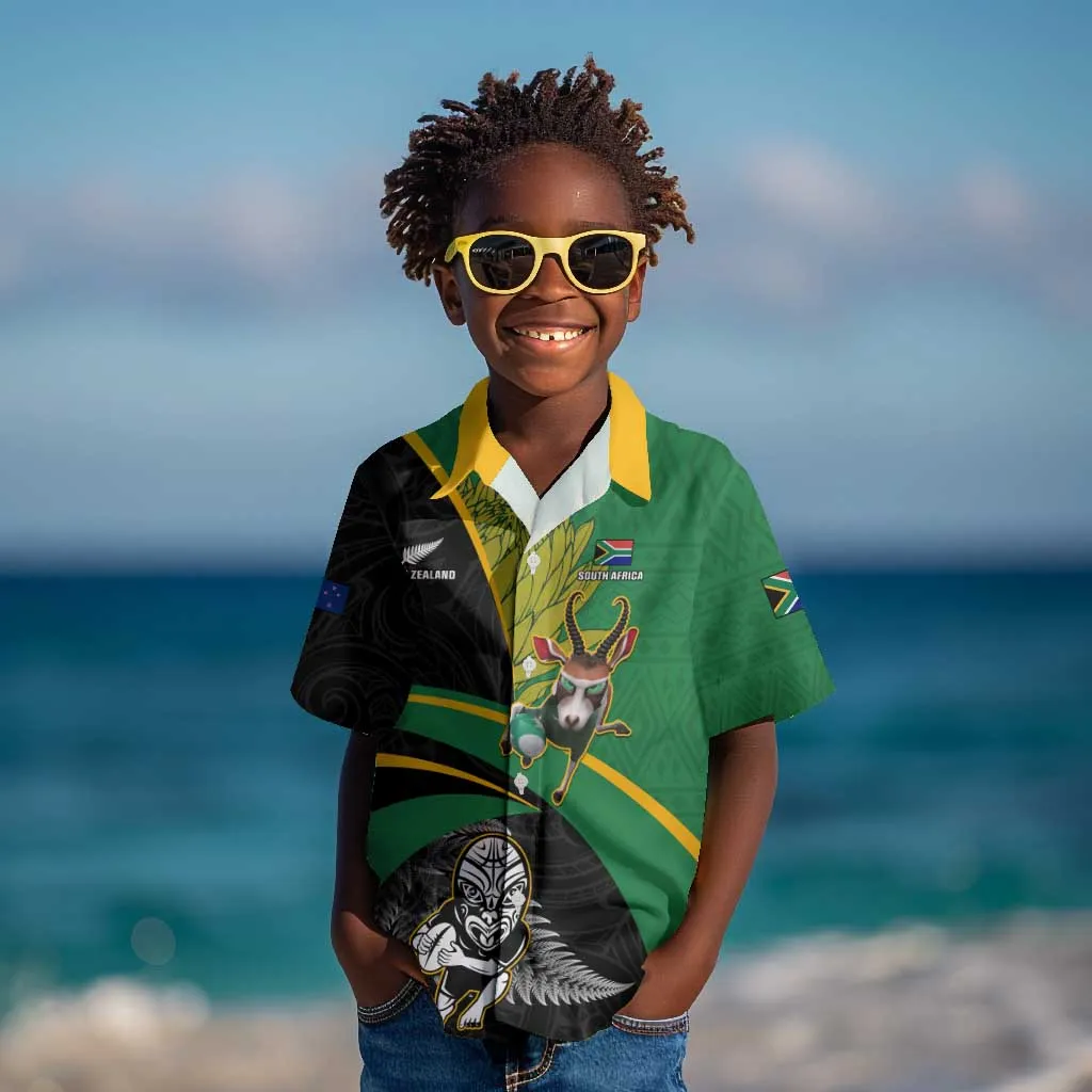 Custom New Zealand And South Africa Rugby Kid Hawaiian Shirt 2023 Springboks Combine All Black Silver Fern LT05