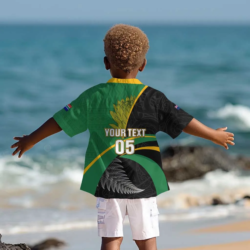Custom New Zealand And South Africa Rugby Kid Hawaiian Shirt 2023 Springboks Combine All Black Silver Fern LT05