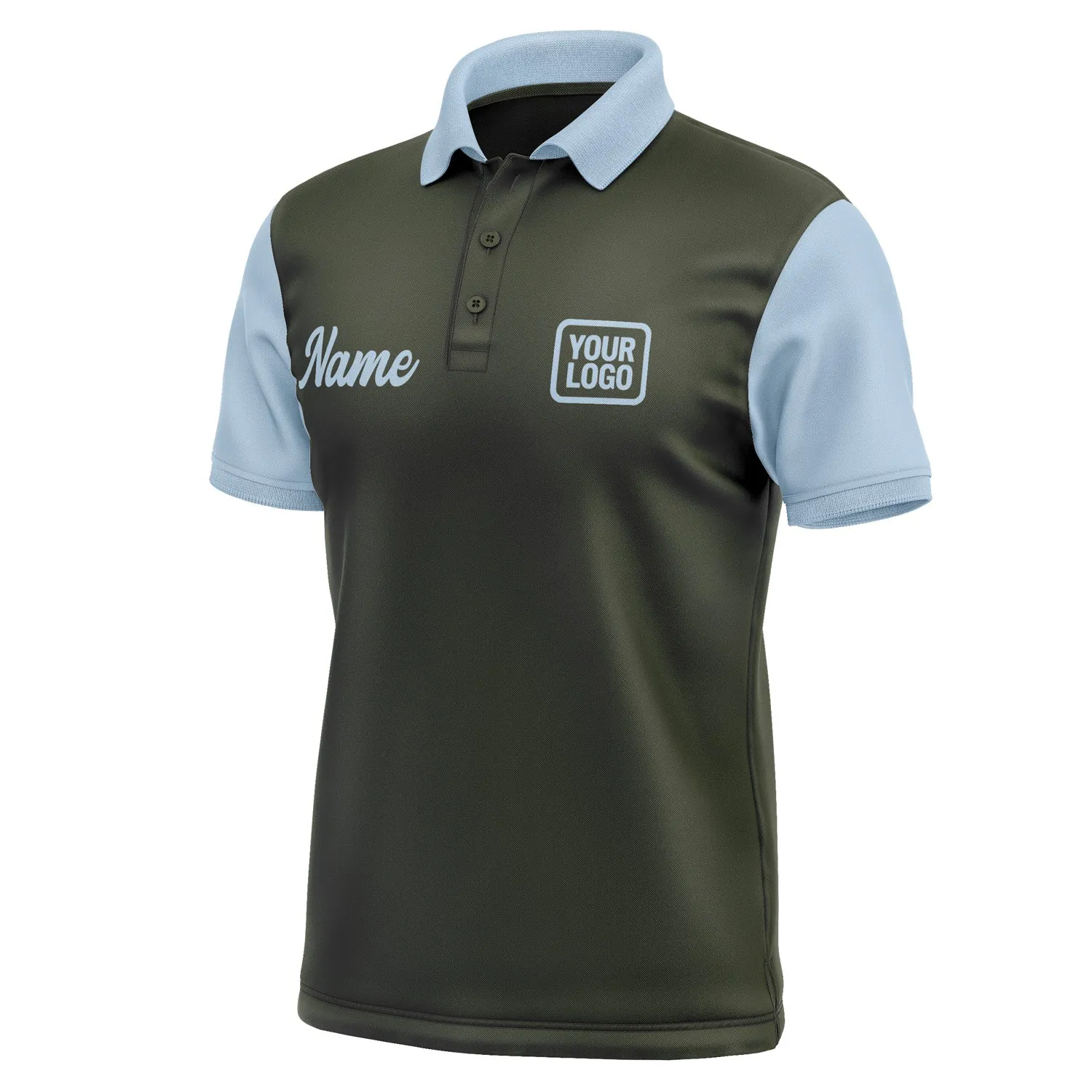 Custom Olive Light Blue Short-Sleeve Polo Shirt