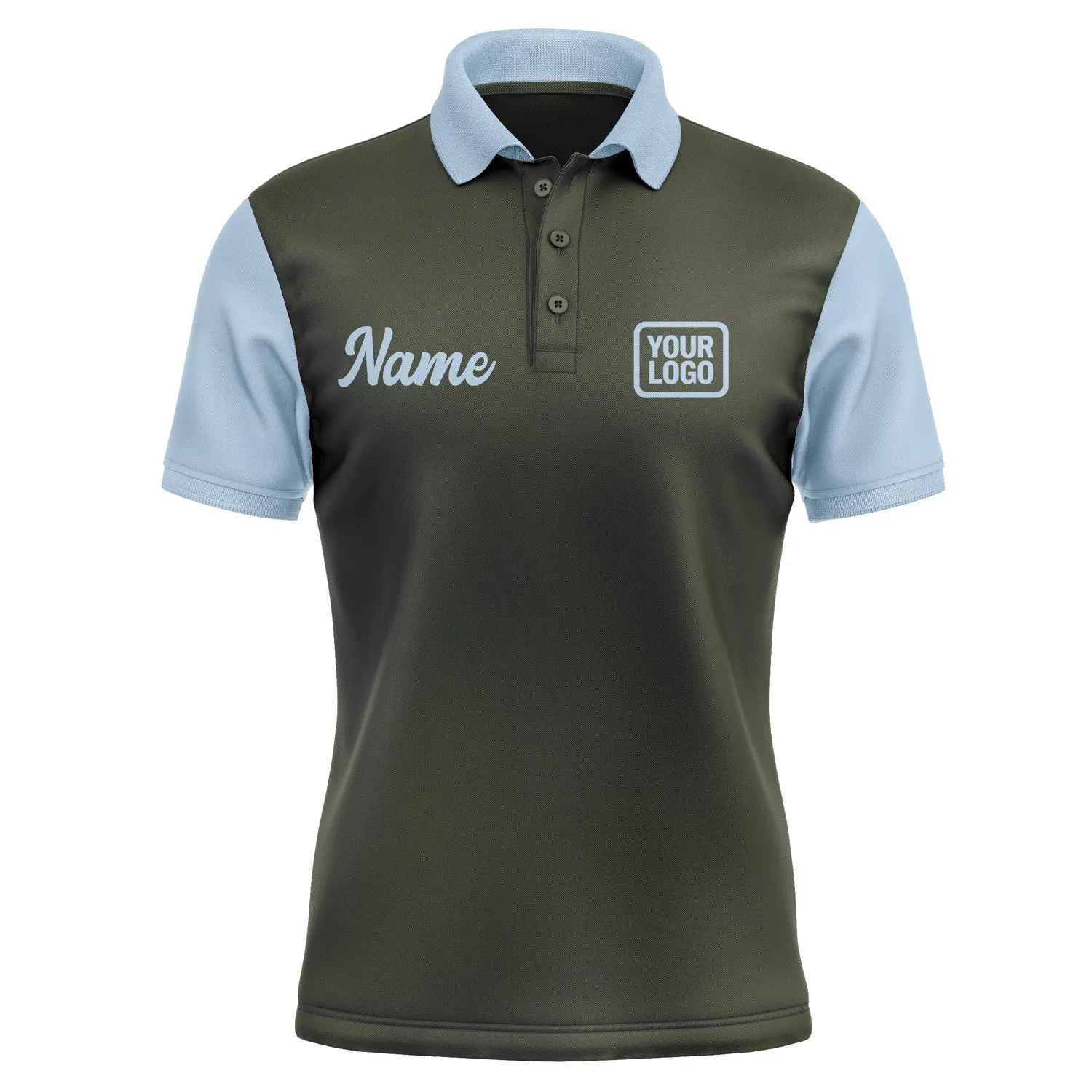 Custom Olive Light Blue Short-Sleeve Polo Shirt